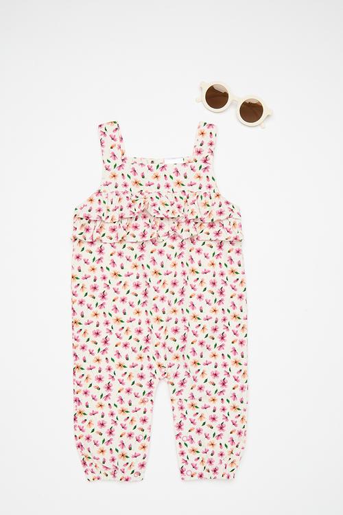 Frilled bodice jumpsuit with sunnies - floral aop