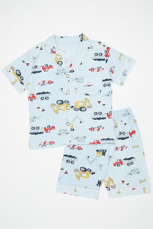 Fleet printed pj set with piped cuffs - azure blue/multi
