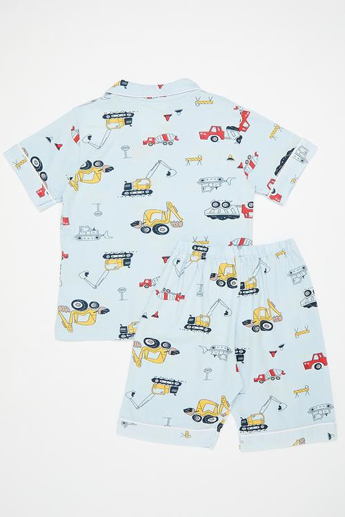 Fleet printed pj set with piped cuffs - azure blue/multi