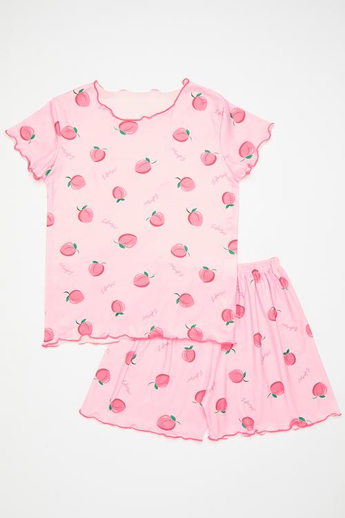 Lettuce hem pj set - pink/peach aop