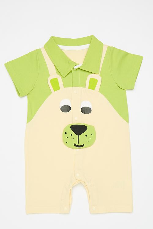 Novelty romper - green & ecru