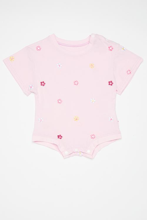 Flower embroidered bodysuit - pastel pink