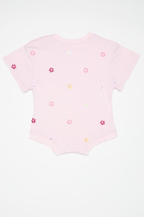 Flower embroidered bodysuit - pastel pink