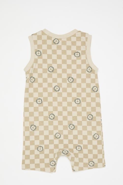 Sleeveless romper - brown/check print