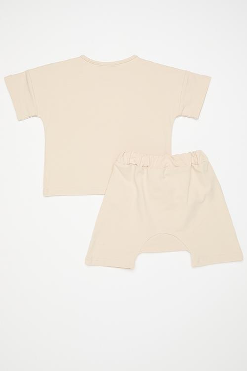 Printed tee & short set - beige