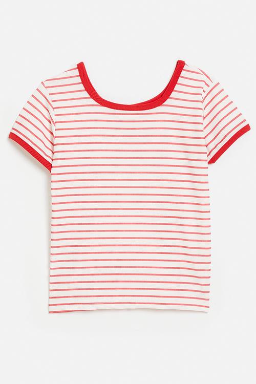 Cherry applique rib knit tee - red stripes
