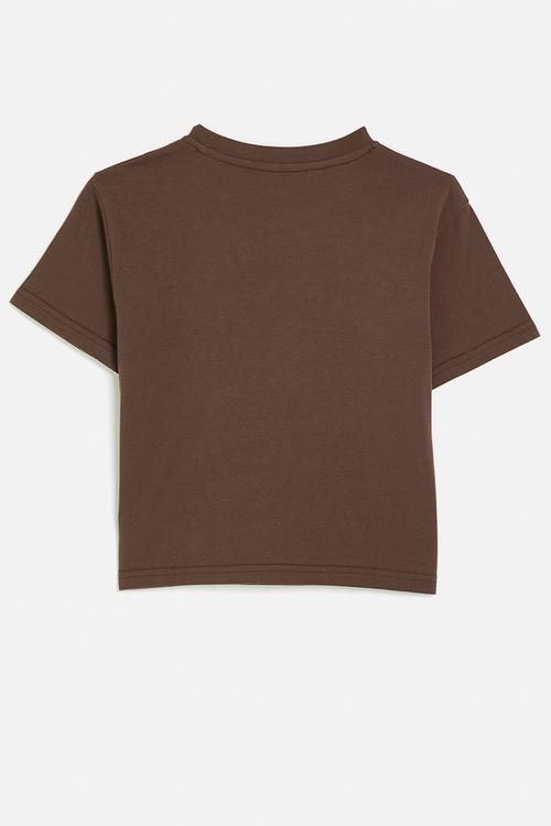 Crew neck tee with angled pocket - warm brown