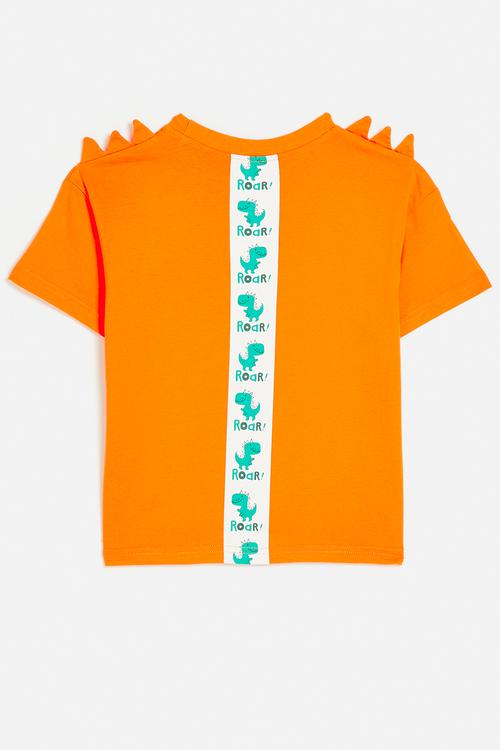 Spiked shoulder tee with placement print - papaya orange