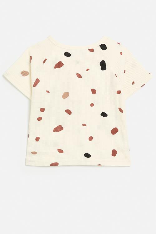Waffle knit top with half placket - cornsilk white/multi