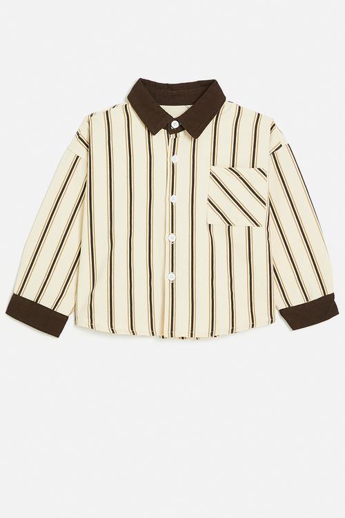 Shacket with contrast collar and cuffs - brown/neutral