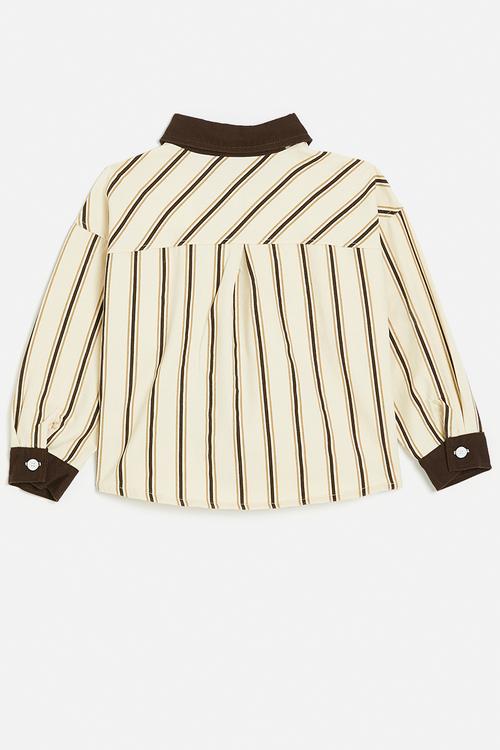 Shacket with contrast collar and cuffs - brown/neutral