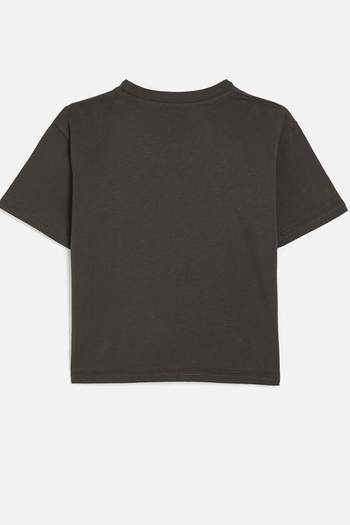 Crew neck tee with angled pocket - liver brown