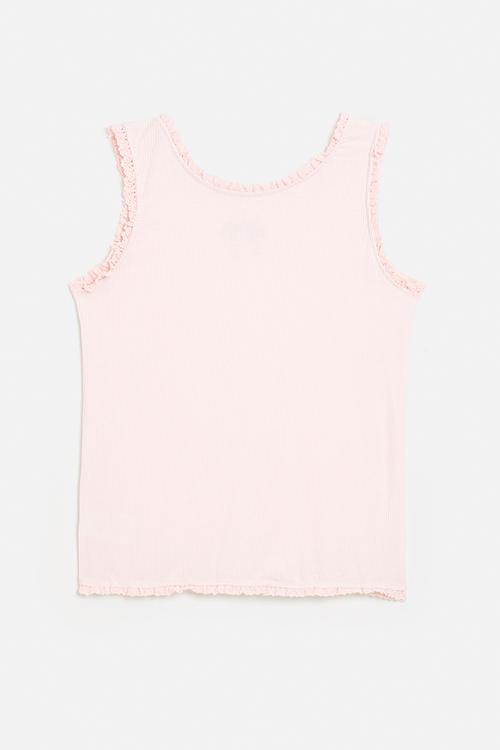 Bow embroidered lace trimmed tank top - light pink