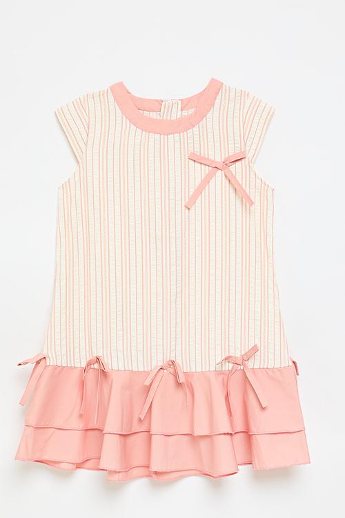 Cap sleeve dress with bow details - ecru/pink/pink stripes