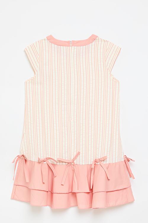 Cap sleeve dress with bow details - ecru/pink/pink stripes