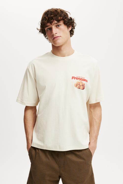 Cropped Fit Graphic T-shirt - Creampuff/Mandarin Bag