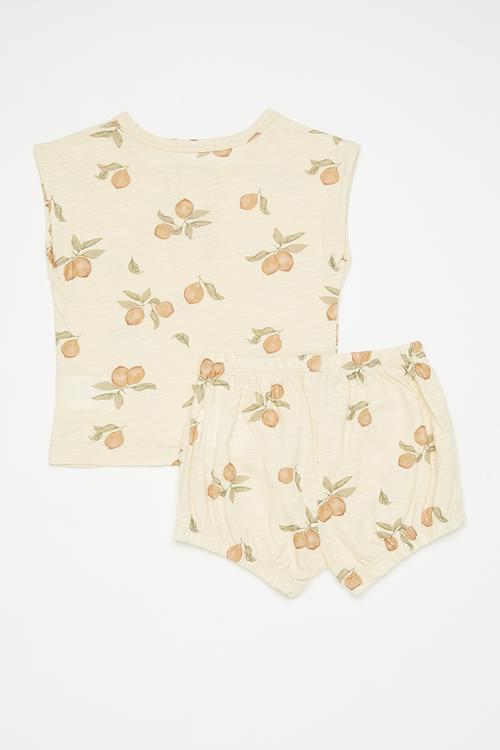 Shorts & tee set - light orange & neutral