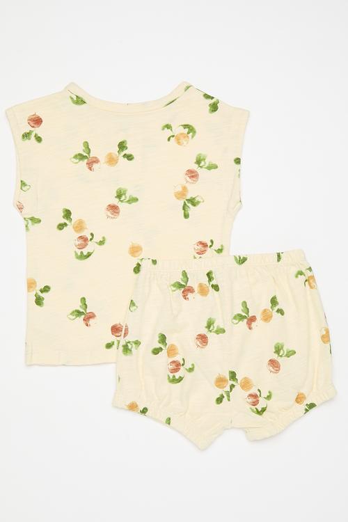 Floral tee & bloomer shorts - pale yellow