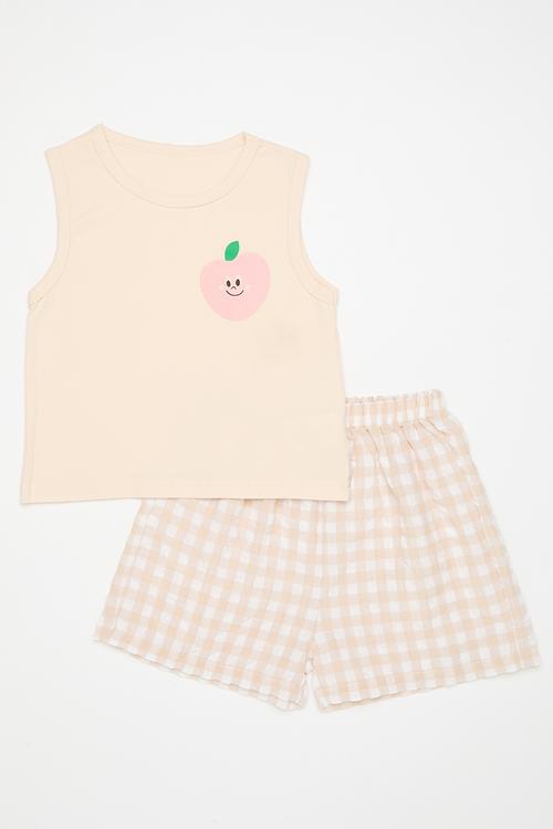 Placement print vest with shorts - neutral/neutral gingham