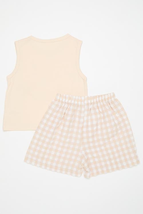 Placement print vest with shorts - neutral/neutral gingham