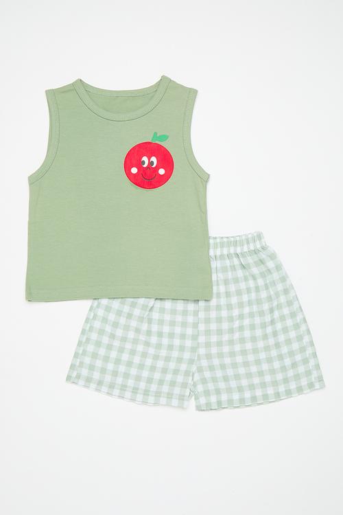 Placement print vest with shorts - green/green gingham
