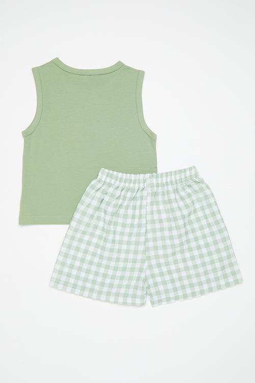 Placement print vest with shorts - green/green gingham