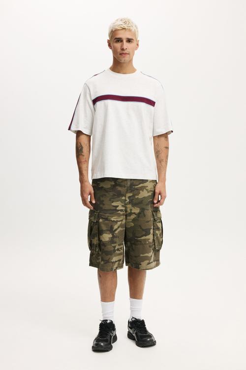 Cropped Fit Panel T-shirt - White Marle Contrast