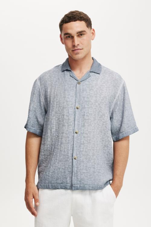 Washed Box Fit Short Sleeve Shirt - Overdye Blue
