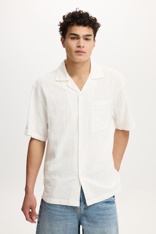 Washed Box Fit Short Sleeve Shirt - White