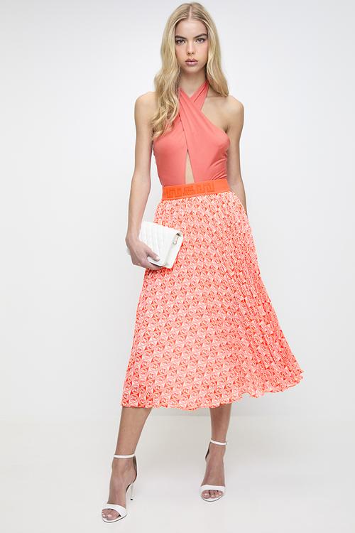 Ladies paige pleated midi skirt - tangerine