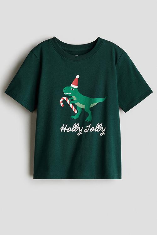 Printed T-shirt - dark green/dinosaur