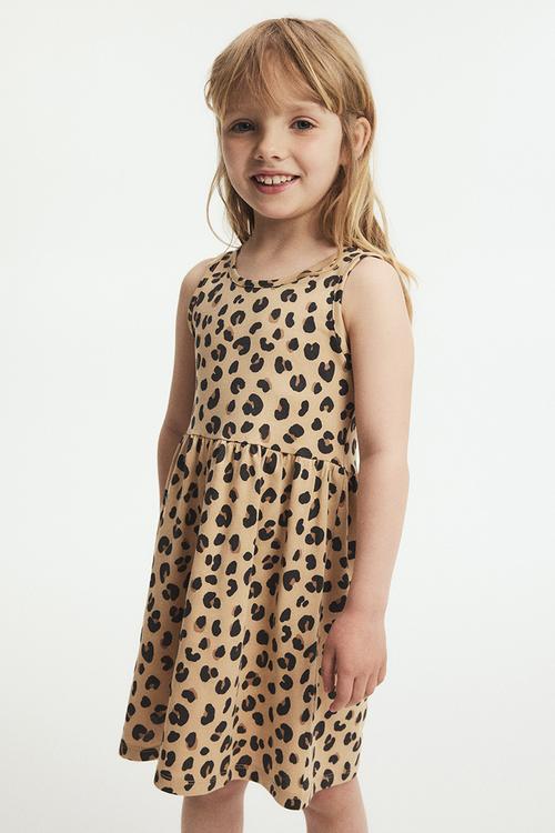 Patterned cotton dress - beige/leopard print