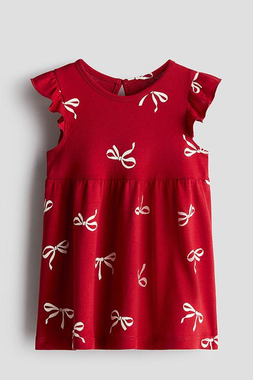 Printed cotton dress - red/bows 