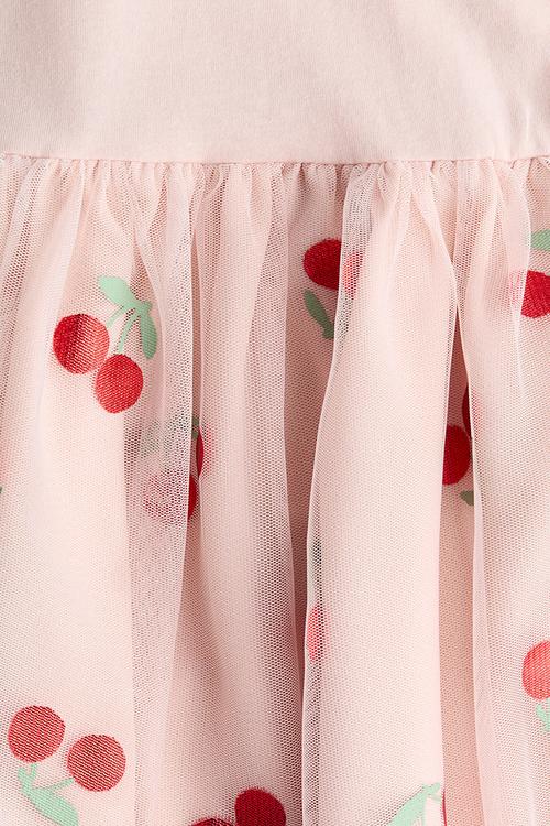 Tulle-skirt jersey dress - pink/cherries 