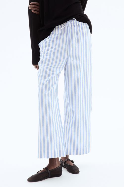Cropped linen-blend trousers - light blue striped
