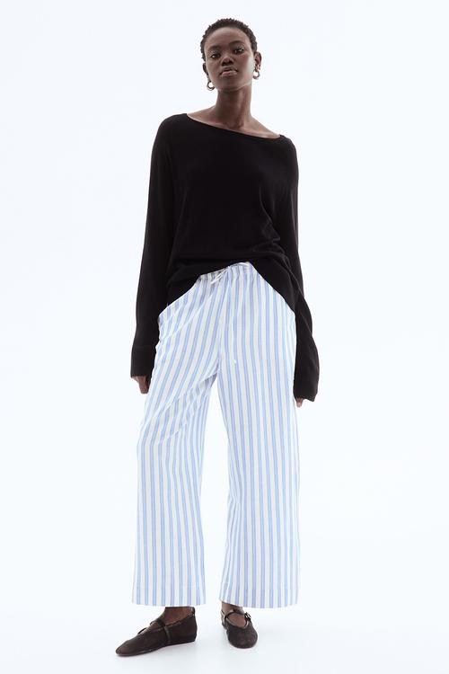 Cropped linen-blend trousers - light blue striped