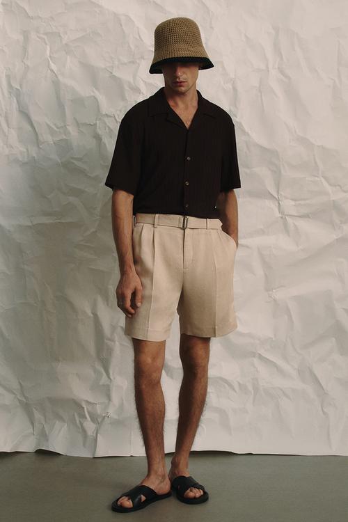 Loose fit rib-knit resort shirt - brown