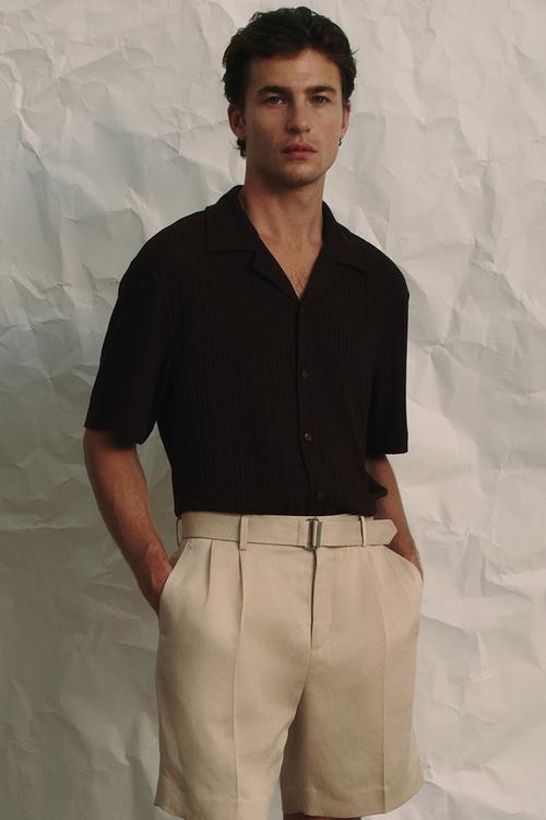 Loose fit rib-knit resort shirt - brown