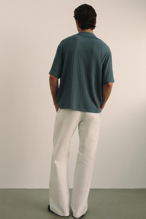 Loose fit rib-knit resort shirt - turquoise