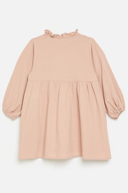 Pin tucked bib dress with ruffle collar - pink