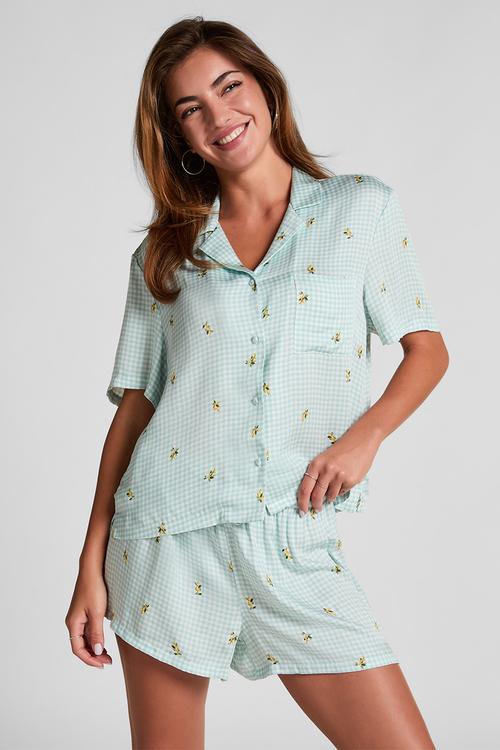 Jacket short sleeve viscose check print - harbor gray