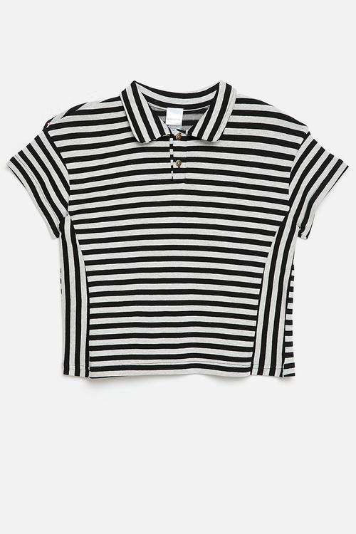 Perpendicular striped polo shirt - black/white