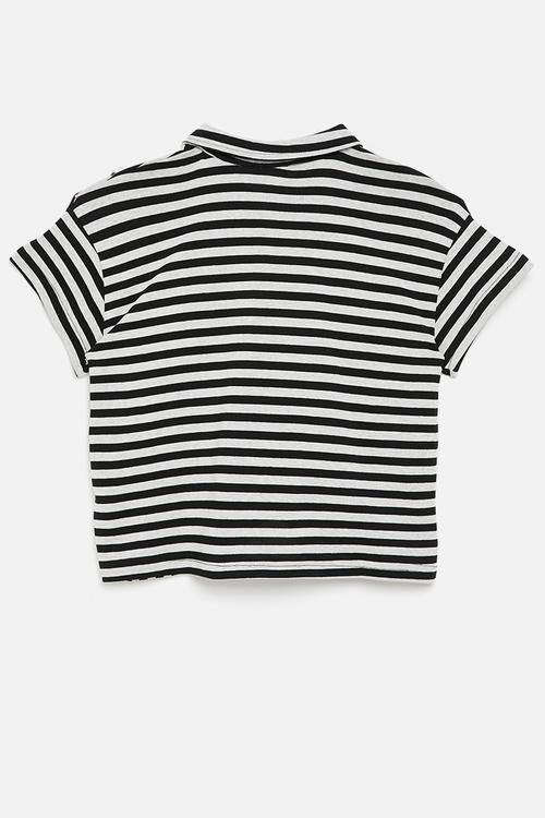 Perpendicular striped polo shirt - black/white
