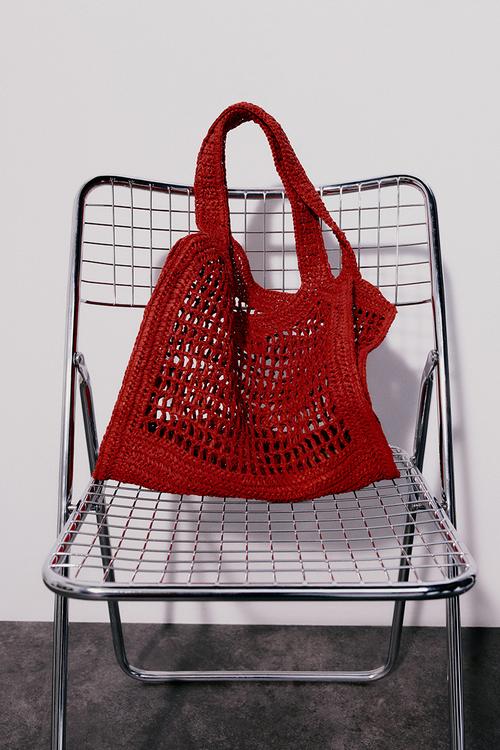 Straw tote bag - red
