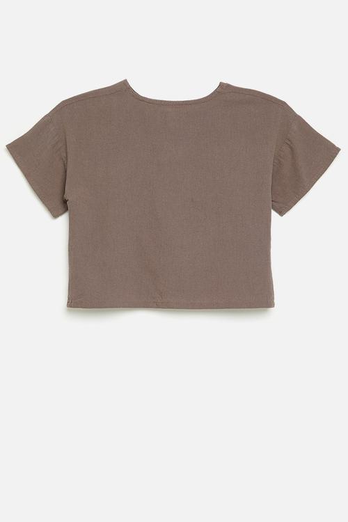 Henley tee with single button-flap pocket - mocha brown