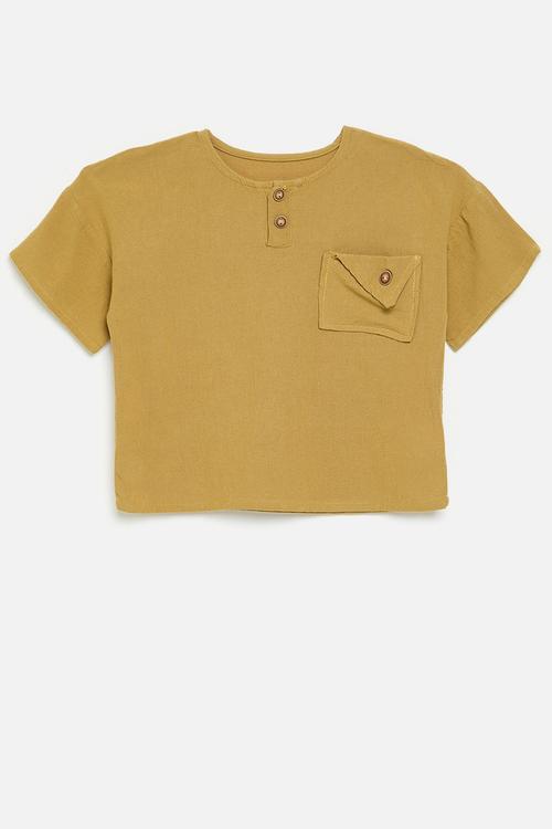 Henley tee with single button-flap pocket - mustard