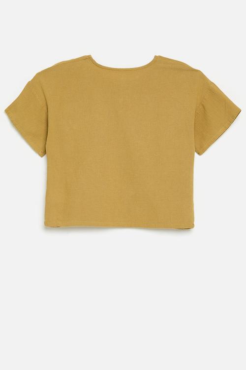 Henley tee with single button-flap pocket - mustard