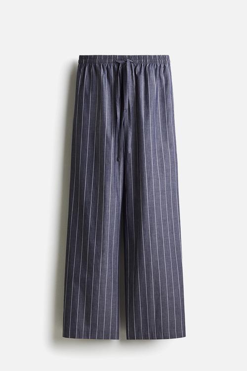 Cotton drawstring trousers - navy blue striped