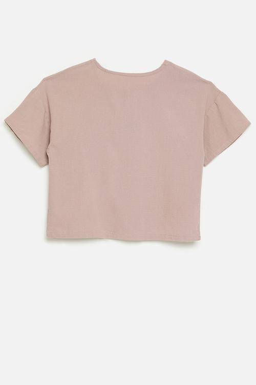Henley tee with single button-flap pocket - dusty pink