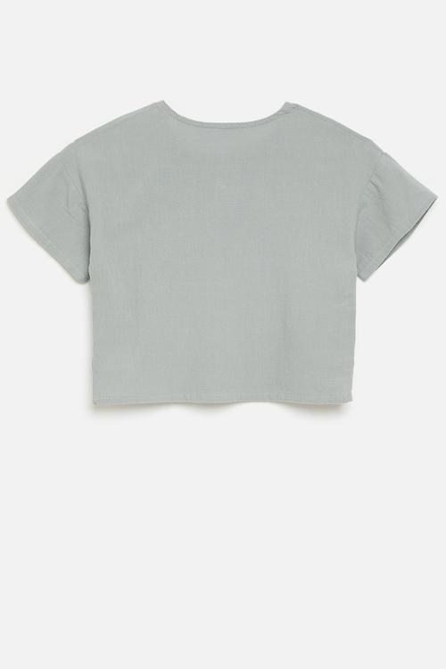 Henley tee with single button-flap pocket - light grey